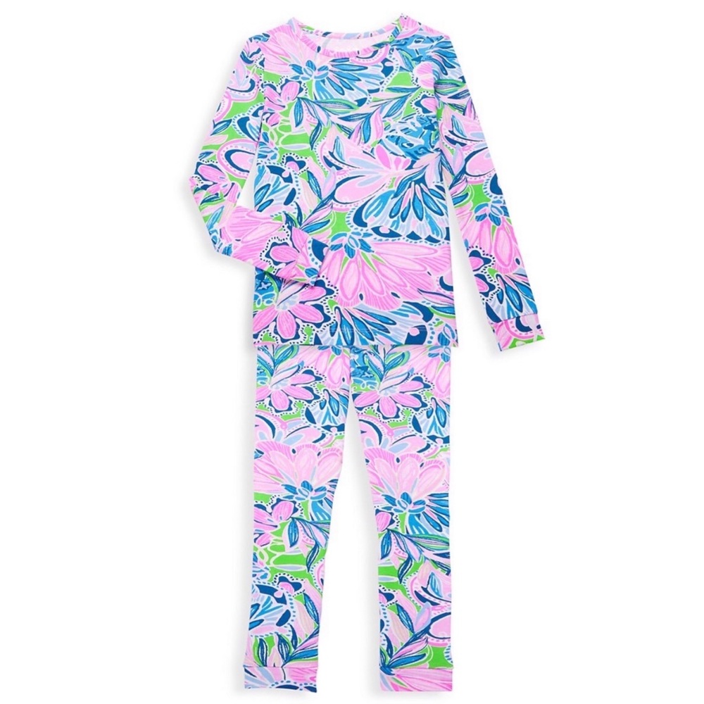 Lilly Pulitzer Sammy Pajama Set 10 Girls Gecko Green Tiger Sunrise